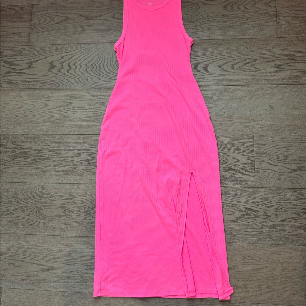Aerie Pink Ruched Halter Maxi Dress